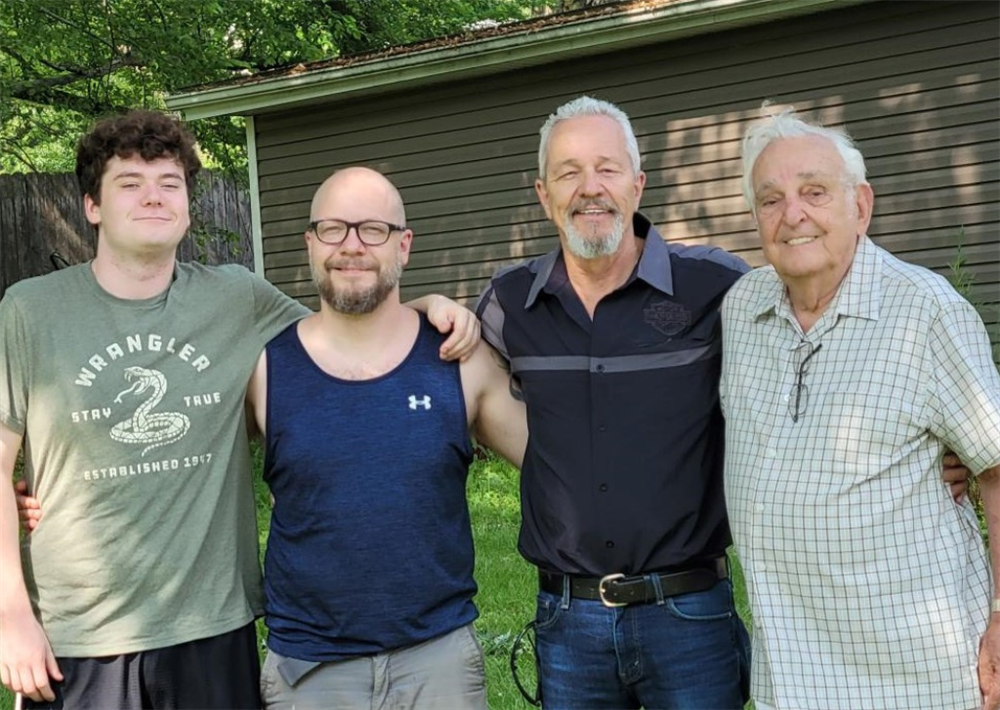 Manufacturing Manager Ron Huffine, second from right, with his father, Richard, son, Joshua, and grandson, Joshua